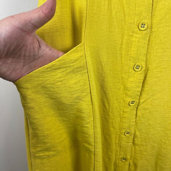 Lost Wonder Midi Dress Women's Medium Yellow Smocked Button Front Cut Out Beachy - Picture 5 of 9